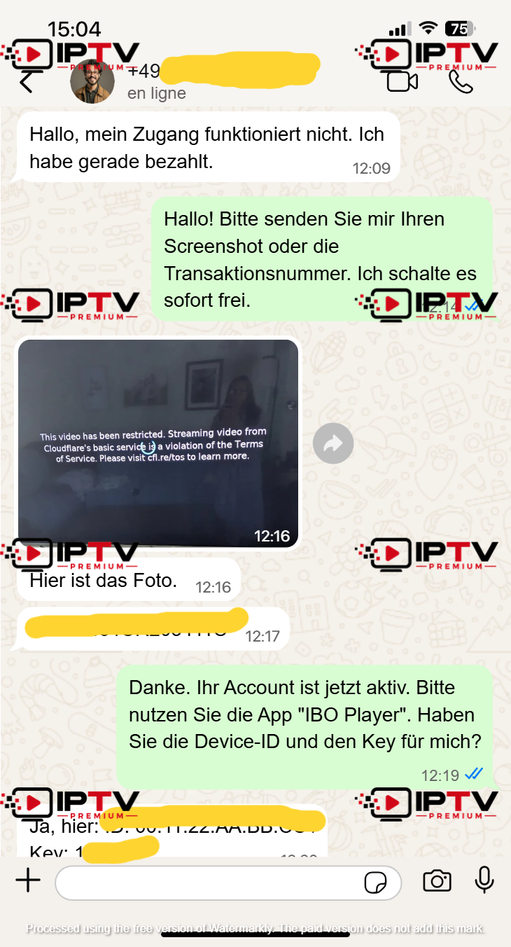 Anonymisierter WhatsApp Support Screenshot 03